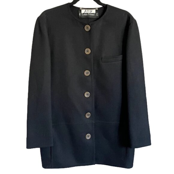 🛑 Vintage Louis Feraud Midnight Navy Wool Minimalist Straight Coat - L - Picture 10 of 11